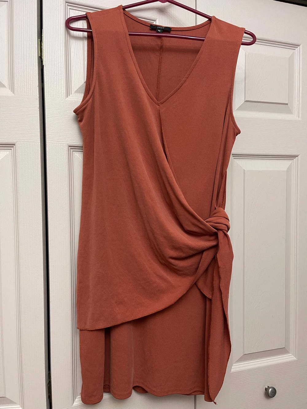 DREW Wrap Front Muted Coral/Rose Pink Midi Dress Medium Like New